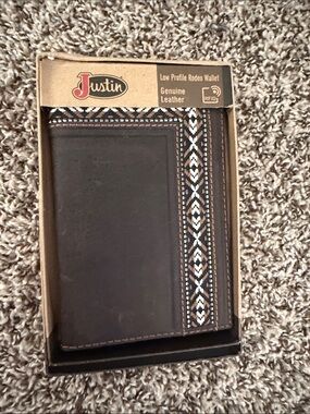 Justin Boots Dark Brown Leather Wallet with Patterned Inlay